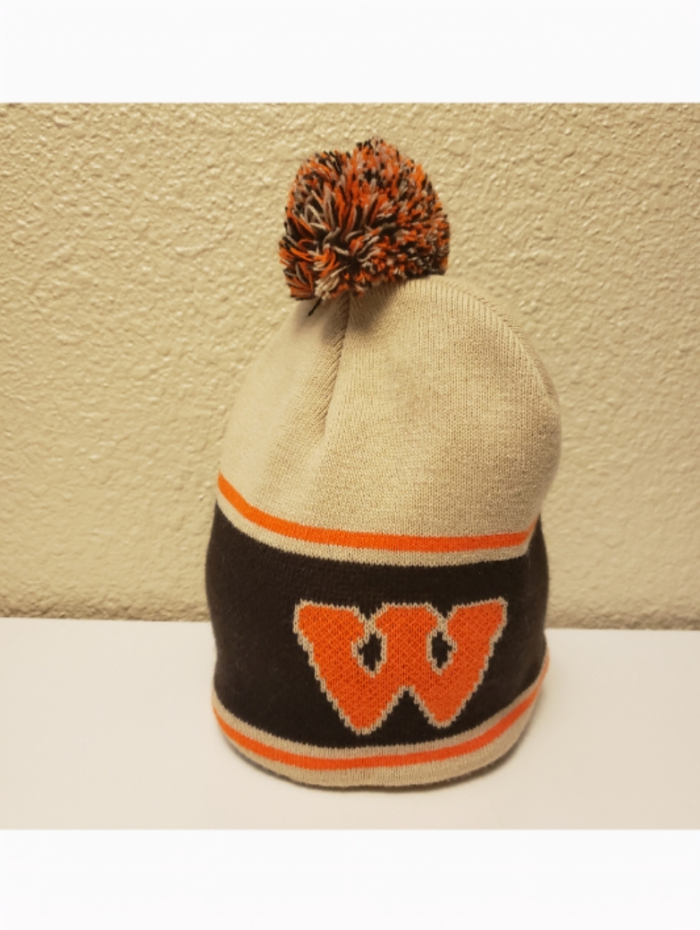 Wigwam Pom Pom Brown Orange & Cream Beanie